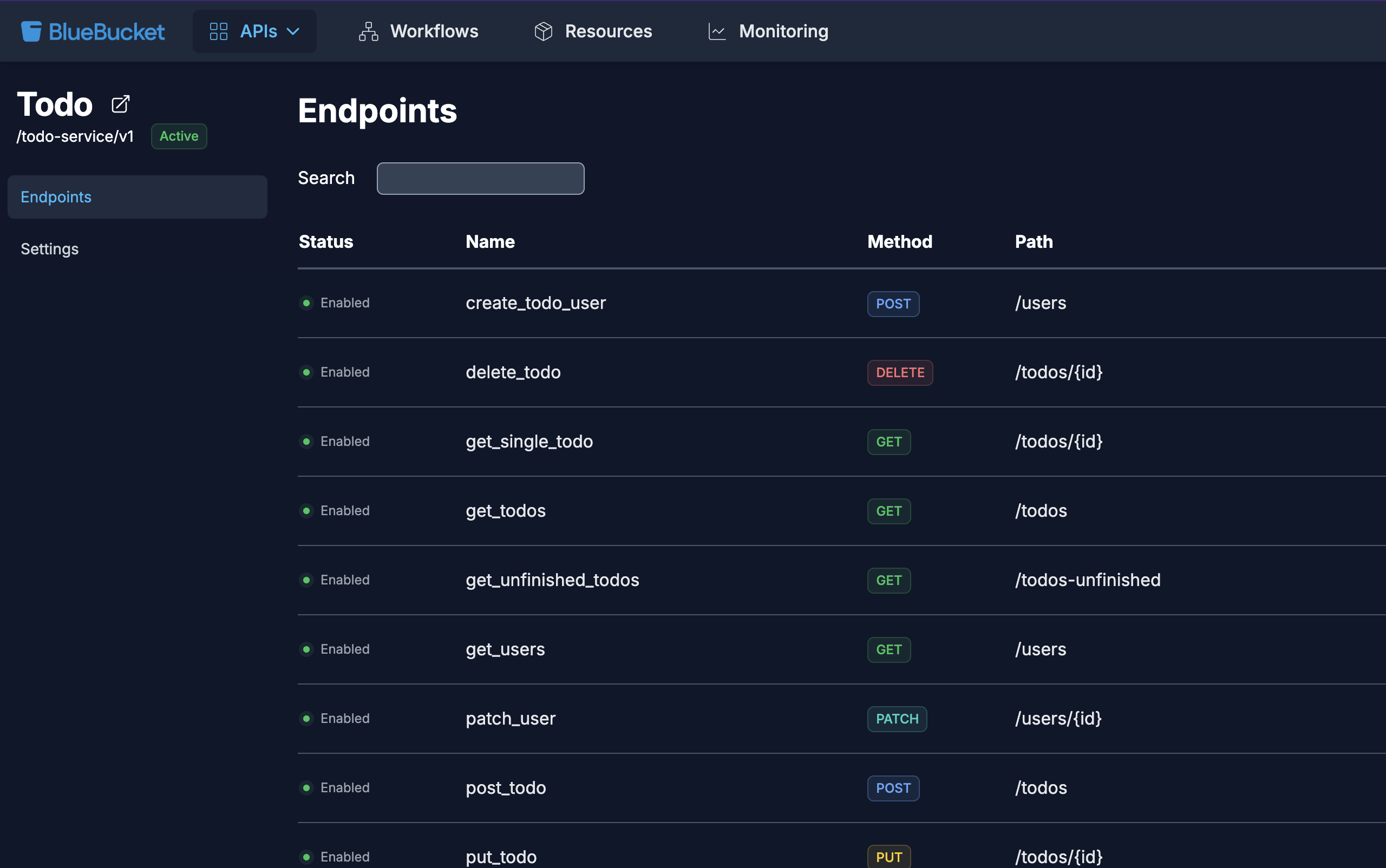 APIs screenshot